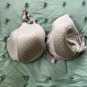 Cacquie wired bra back smoother padded 46DDD beige with white dots